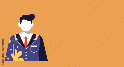 Minimalist illustration of a professional man in a blue suit with creative yellow splatters, symbolizing individuality and business innovation.