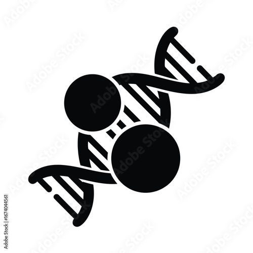 Stylized black icon of a dna double helix with two circles