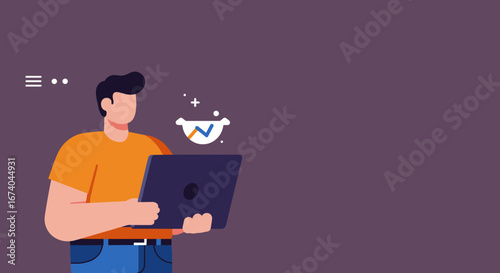 Modern man using a laptop for online work or learning, engaging with digital content and data analysis. Ideal for business, technology, and lifestyle concepts.