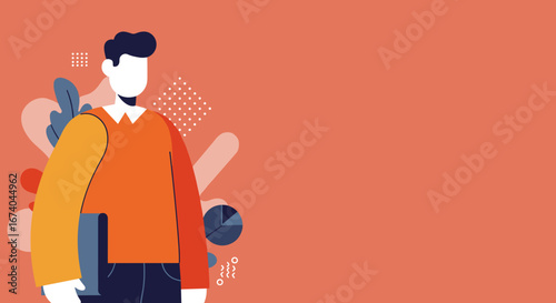 Modern flat design illustration of a professional person holding documents on an abstract background with business graphics. Ideal for corporate, education, or finance themes.