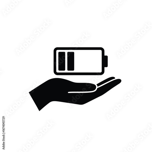 Hand holding a battery icon indicating partial charge