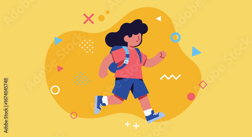 Energetic young student with a backpack running with enthusiasm. Vibrant illustration for school, education, or active lifestyle concepts.