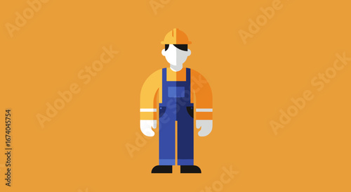 Flat design illustration of a construction worker wearing a hard hat and overalls, representing labor, trades, and industrial professions. Ideal for business, safety, and employment concepts.
