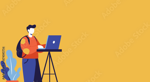 Young man working efficiently on a laptop, ideal for concepts of remote work, digital learning, freelance productivity, or modern connectivity.