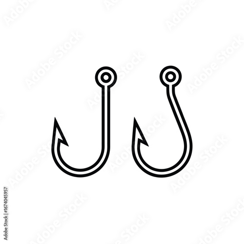 Two simple fishing hooks depicted in a clean line art style