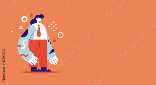 Modern professional in a unique, abstract style. Represents individuality, creativity, and contemporary business concepts on an orange background.