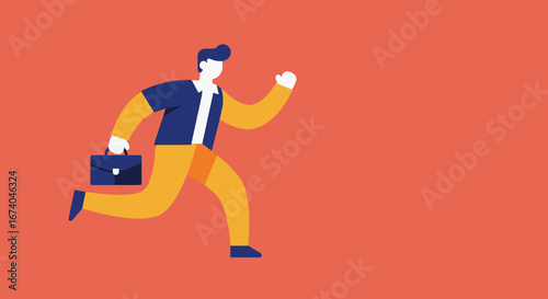 Businessman running with a briefcase, symbolizing ambition, urgency, and a fast-paced professional life. Ideal for themes of career, deadlines, and success.