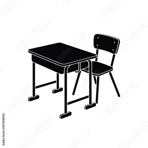 Vintage school desk and chair set isolated on white background