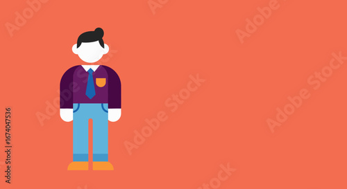 Minimalist flat design illustration of a male figure in a shirt and tie, symbolizing professionalism, business, and identity. Ideal for corporate communication or digital content.