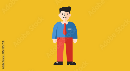 Flat design illustration of a smiling young man in business attire, perfect for corporate, finance, or customer service concepts.