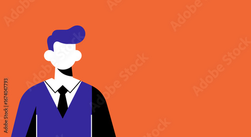 Minimalist illustration of a professional businessman with an energetic orange background and ample copy space. Ideal for corporate, identity, or profile concepts.