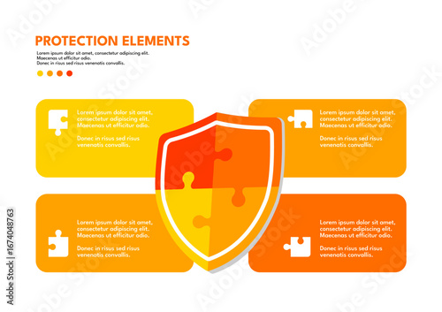 Protection elements infographic template with shield, vector illustration.