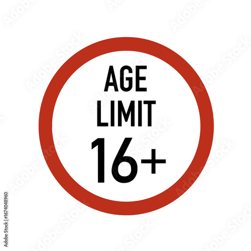 Sixteen plus age limit sign representing restriction and parental control