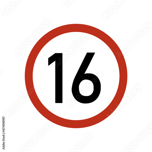 Sixteen years age limit road sign representing minimum legal age for various activities or events