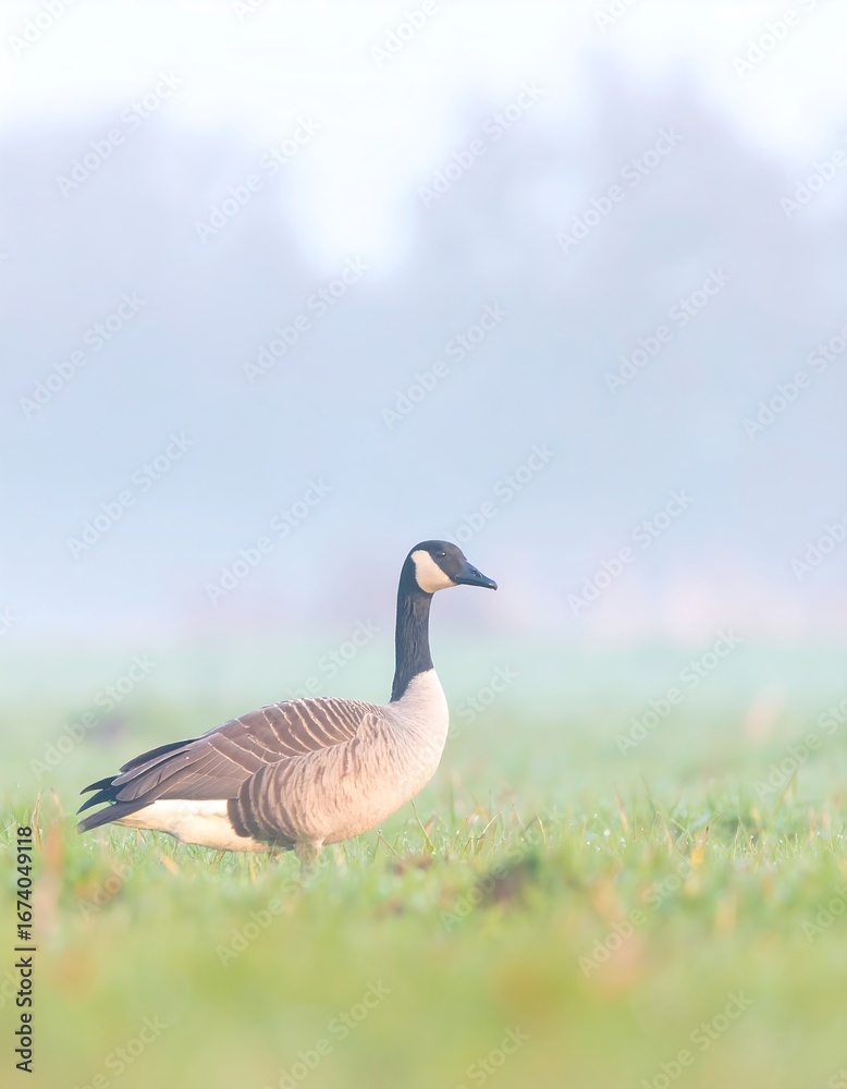Obraz premium Goose in a misty field
