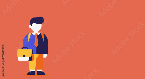 Modern flat design illustration of a professional or student with a briefcase and backpack, ready for business or education. Ideal for concepts of learning, career, and development.