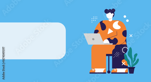 Stylized person working on a laptop, embodying remote work, online learning, or digital productivity. Ideal for modern business, education, and tech concepts.