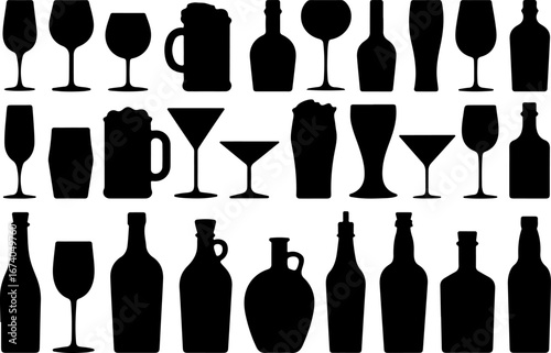 Silhouettes of Various Drinkware and Bottles" vector Bundle