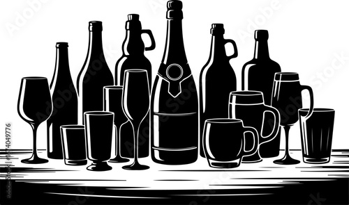 Silhouettes of Various Drinkware and Bottles" vector Bundle