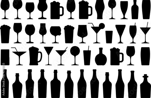 Silhouettes of Various Drinkware and Bottles" vector Bundle