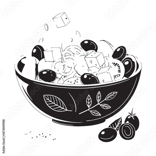 black greek salad  Silhouette Vector, High Quality Illustration on White Background