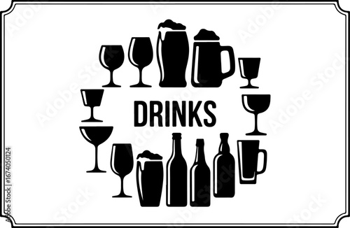 Silhouettes of Various Drinkware and Bottles" vector Bundle