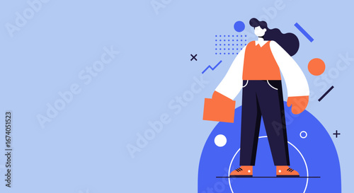 Modern illustration of a confident professional holding a briefcase, embodying career ambition, business growth, and future success in a dynamic, innovative environment.