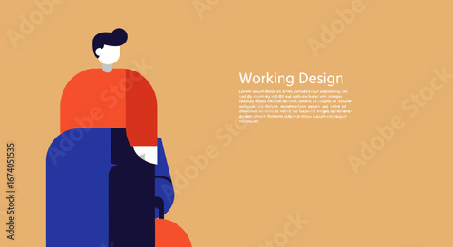 A minimalist flat design illustration depicting a person, symbolizing creativity and the concept of working design. Ideal for business, technology, or modern lifestyle themes.