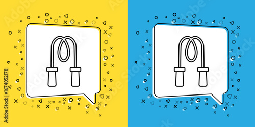 Set line Jump rope icon isolated on yellow and blue background. Skipping rope. Sport equipment. Vector