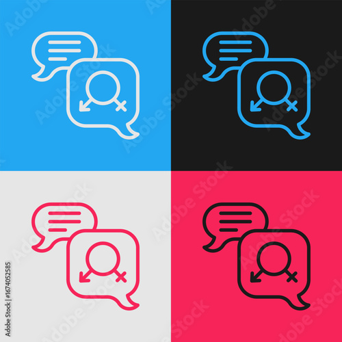 Pop art line Gender equality icon isolated on color background. Equal pay and opportunity business concept. Vector