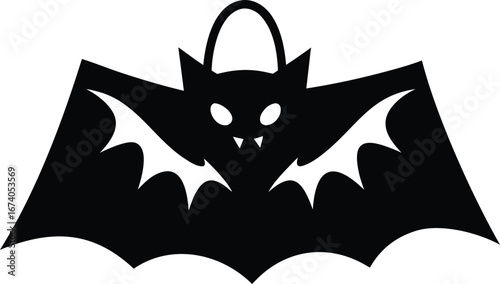 Photo of black silhouette of a bat with wings spread, designed as a halloween candy bag