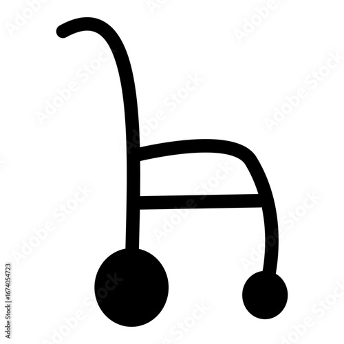 Elderly stick figure wheelchair illustration, simple symbol of mobility aid, disability, and healthcare support.