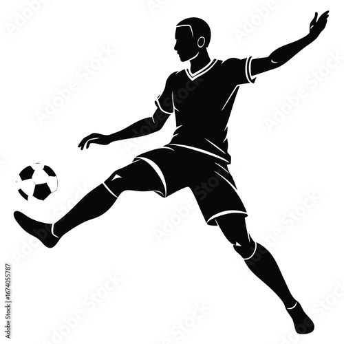 Black silhouette of a soccer player kicking a ball 8