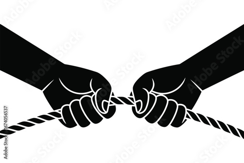 Two hands gripping a rope in a tug of war competition
