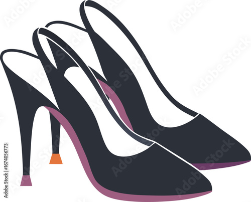2 Slingback Heels shoes silhouette vector icon 