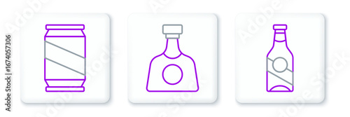 Set line Beer bottle, can and Tequila icon. Vector
