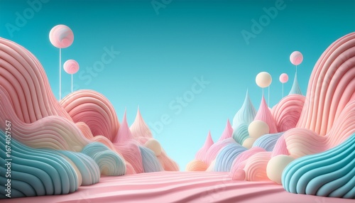 Wallpaper Mural stylized candy land background with layered icing hills soft pastels and empty middle Torontodigital.ca