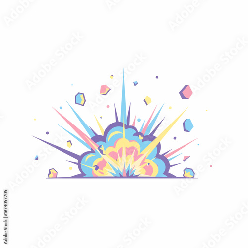 Vibrant Comic Book Style Explosion with Colorful Debris and Shards.