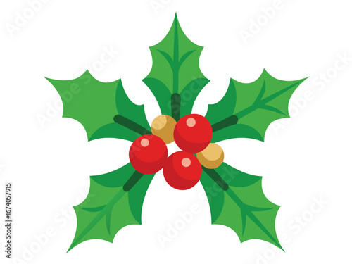 Festive Holly Berry Illustration with Red and Gold Berries