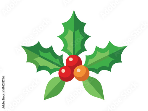 Christmas Holly Berry with Leaves Illustration on White Background