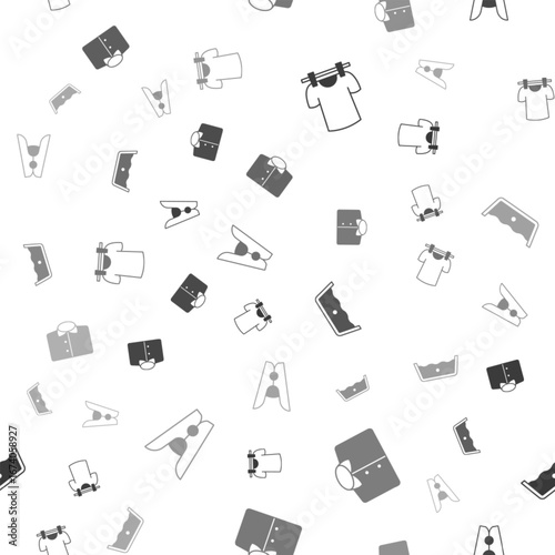 Set Drying clothes, T-shirt, Temperature wash and Clothes pin on seamless pattern. Vector