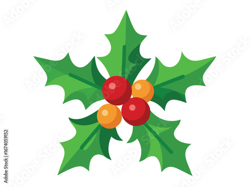 Christmas Holly Berry Illustration with Red and Orange Berries
