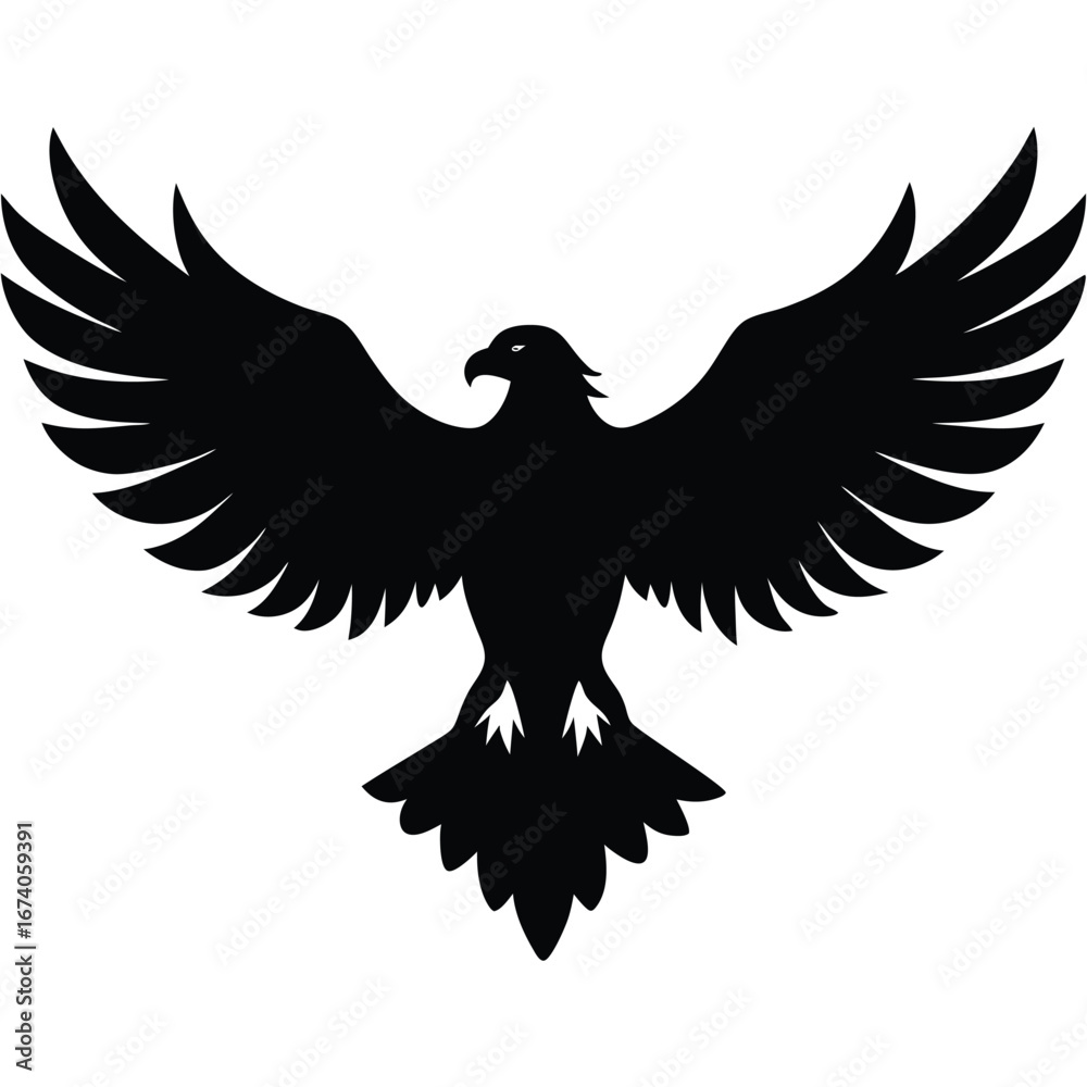 Obraz premium Black silhouette of an eagle with wings spread wide