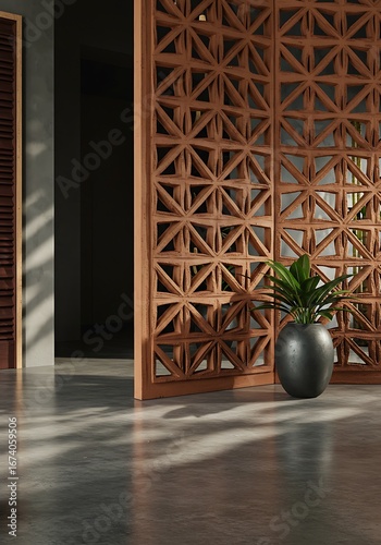Entryway with Cement Floor and Cobogó Divider