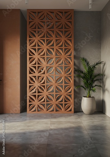 Entryway with Cement Floor and Cobogó Divider