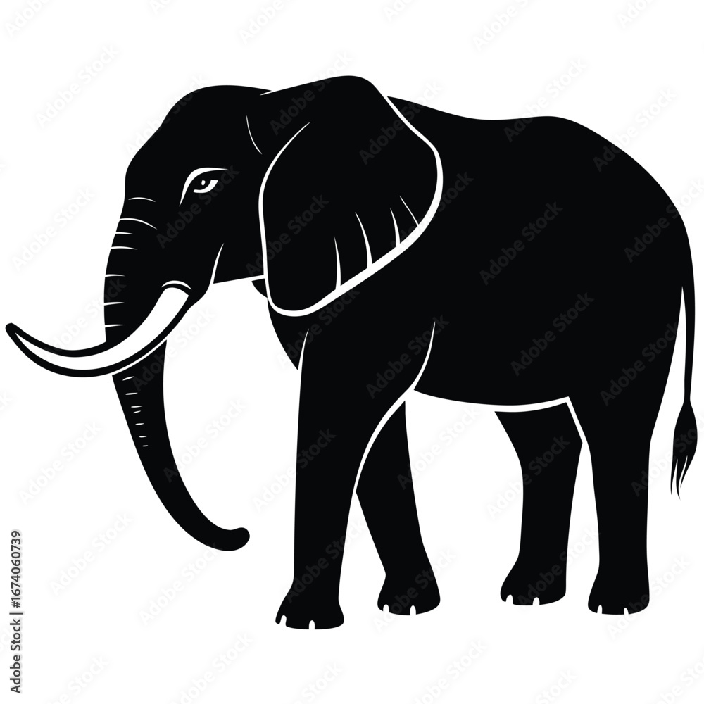 Fototapeta premium Black silhouette of an elephant with white outline