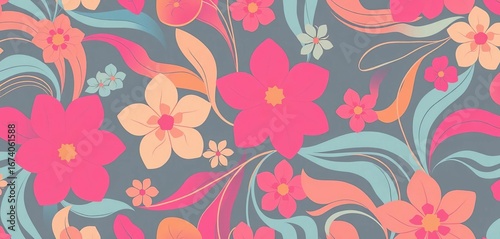 Abstract floral seamless pattern with flowing lines and organic shapes in pastel hues, modern, botanical