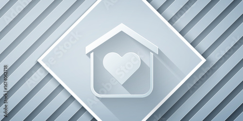 Paper cut Shelter for homeless icon isolated on grey background. Emergency housing, temporary residence for people, bums and beggars without home. Paper art style. Vector