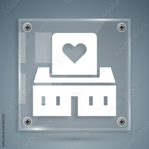 White Volunteer center icon isolated on grey background. Square glass panels. Vector