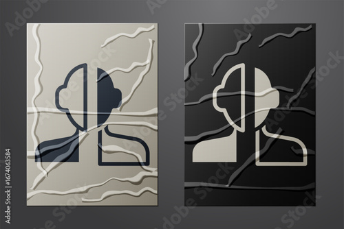 White Bipolar disorder icon isolated on crumpled paper background. Paper art style. Vector